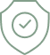 Icône de bouclier vert avec coche dans un cercle, symbolisant sécurité, protection et validation réussie.